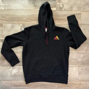 Adidas~ Women’s Sweatshirt Pullover Hoodie Size XL‎ Black Colorful Logo Fleece